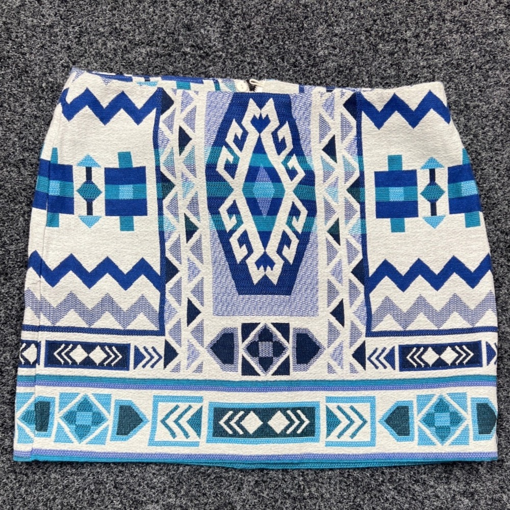 H&M Skirt Womens 10 Blue Geometric Tapestry Mini Boho Festival Southwestern
